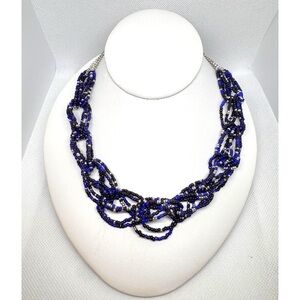 Blue and Silver Woven Seed Bead Necklace